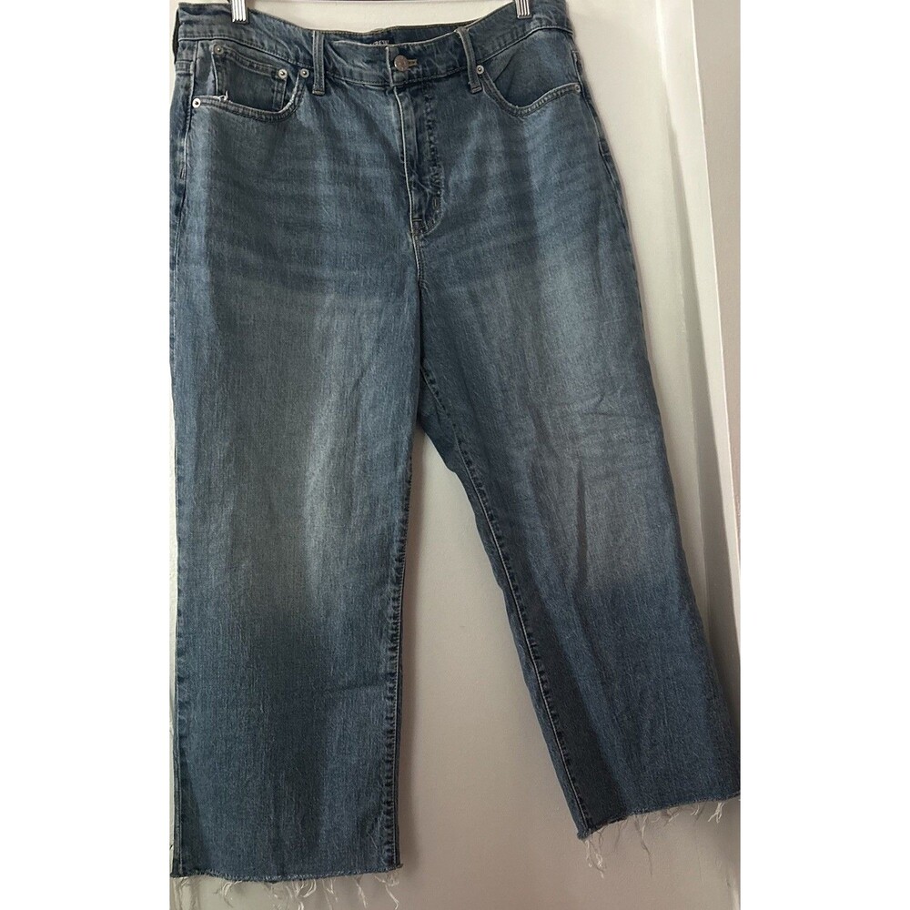 J Crew Women’s  High-Rise Slim Wide Leg Jeans Size 32 Frayed Hem 99% Cotton